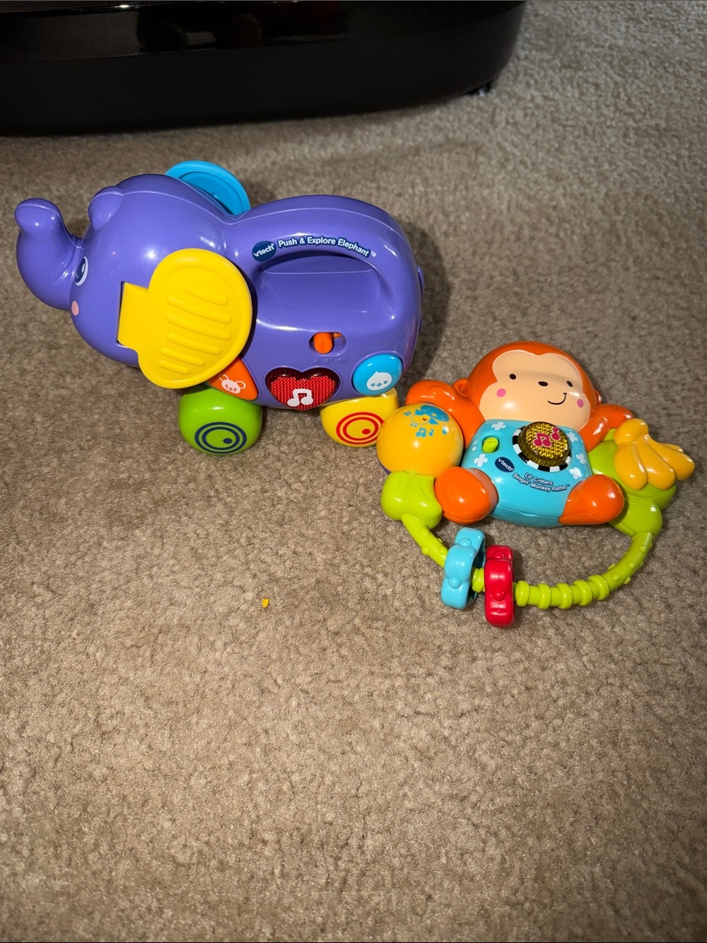 Bright Purple Elephant Push Toy with Orange Monkey Rattle - Kids Toys